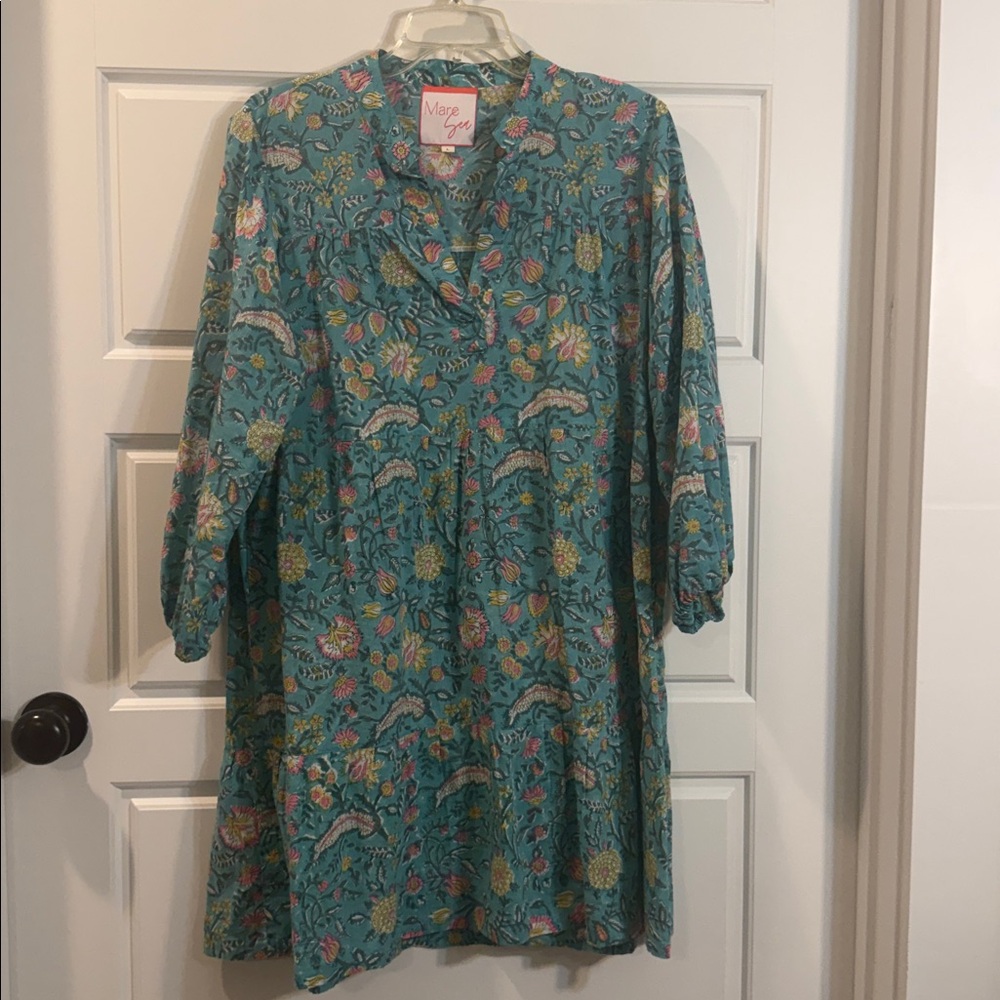 Mare Sea Monkee's boutique Tilly tiered mini dress teal pink green $168 large